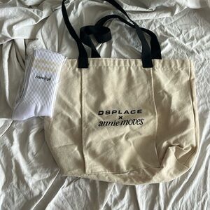 Annie Moves x Dsplace yoga tote bag carrier and size large  socks nwot not used